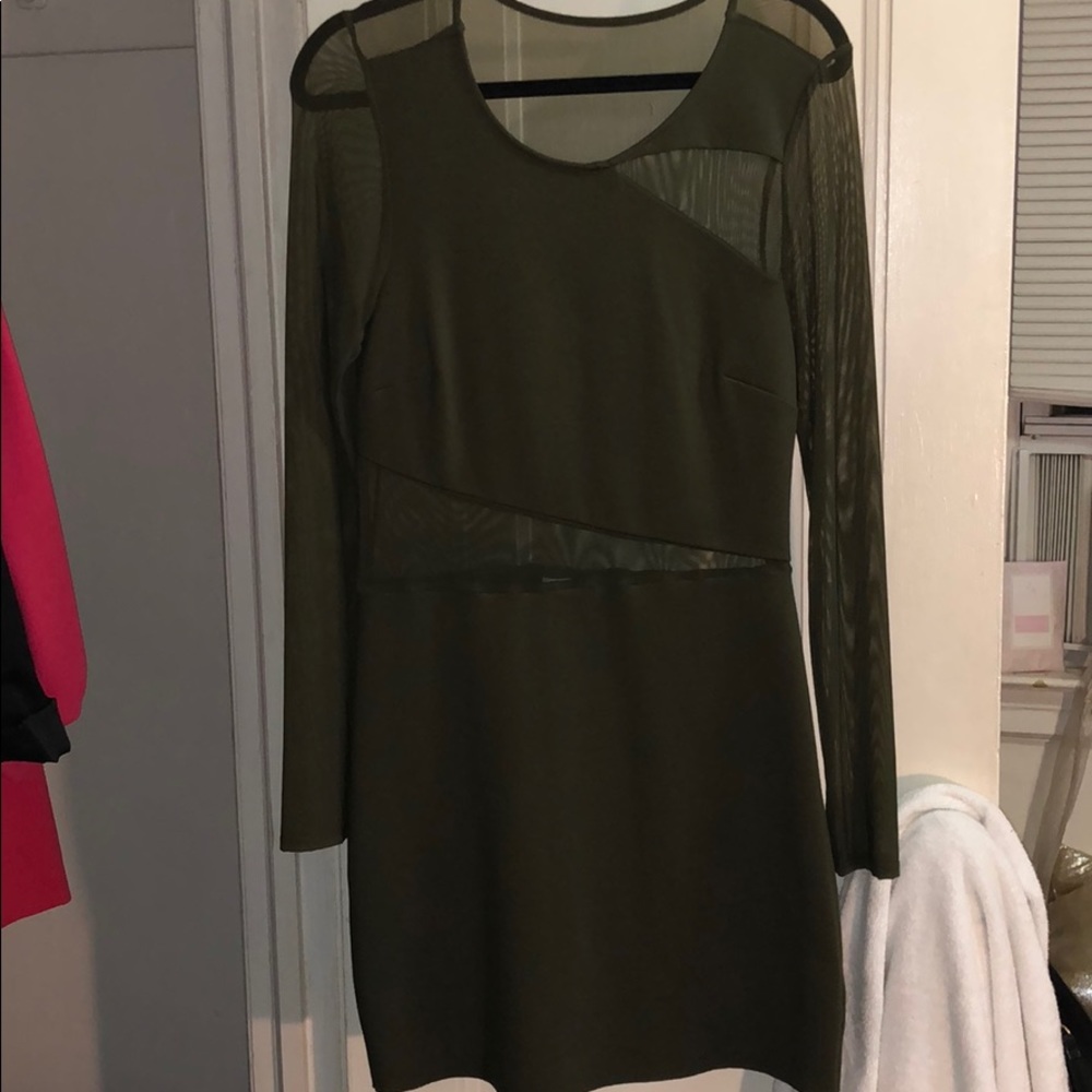 UO DARK GREEN SHEER CUT OUT DRESS